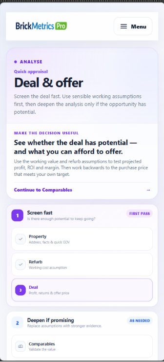 BrickMetrics Pro mobile analysis journey